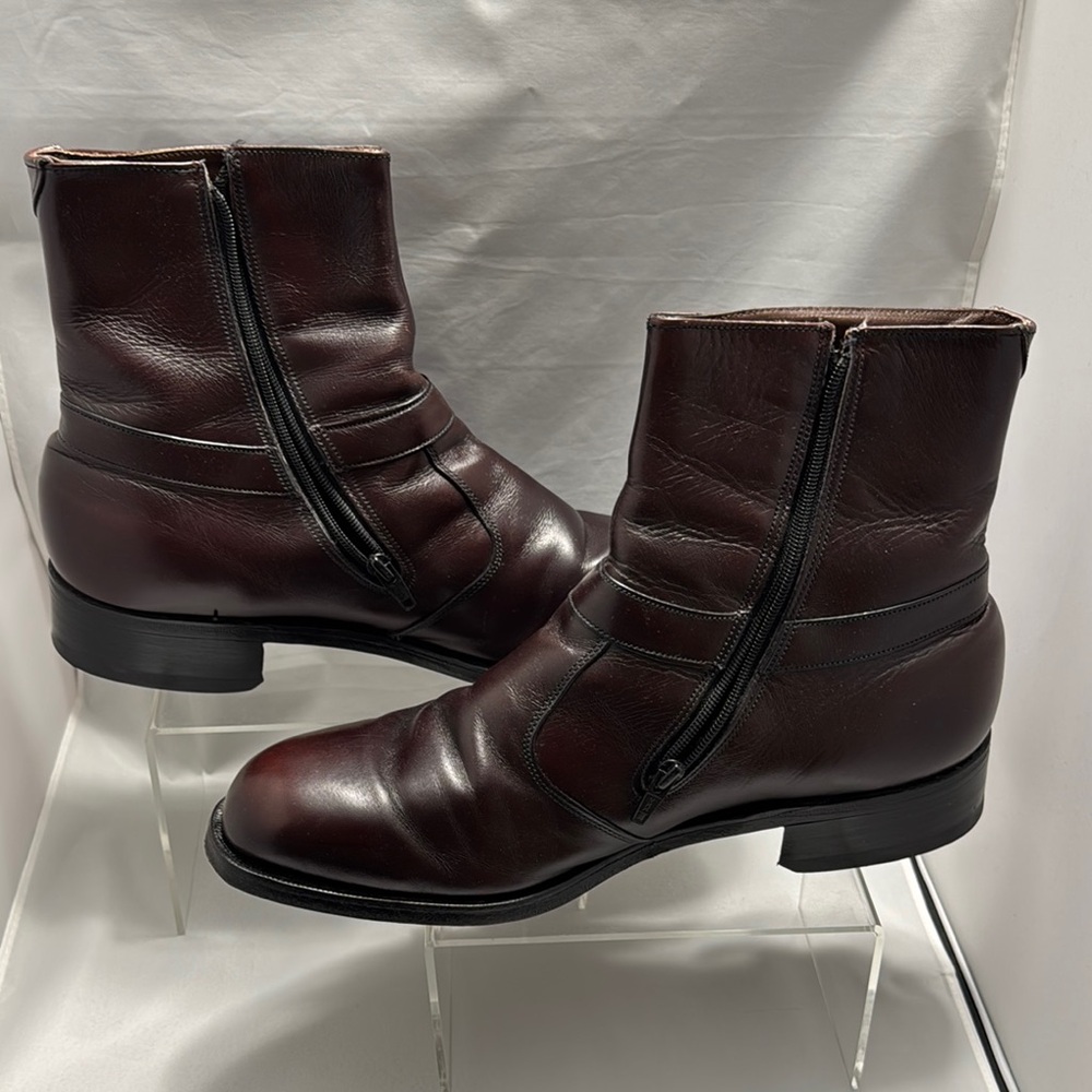 Wright Pre-Owned Arch Preserver Burgundy Zipper Ankle Boots 8.5 3E